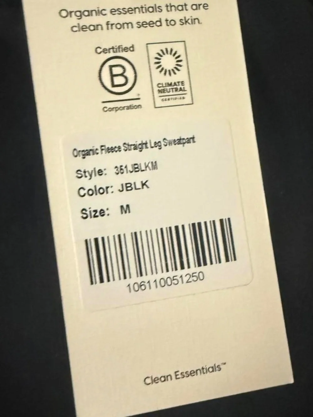 Mate the label organic fleece straight leg sweatpant black medium - Picture 6 of 6